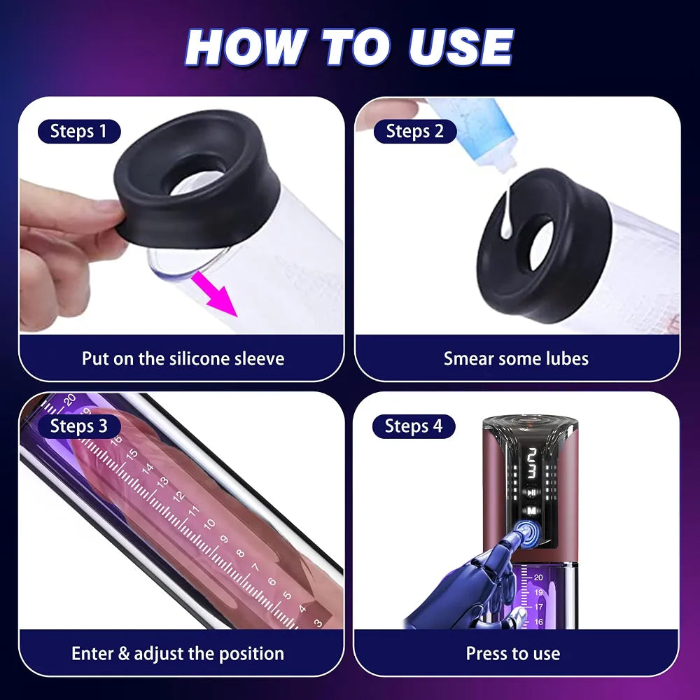 Automatic Electric Penis Vacuum Pump with 4 Suction Intensities and 6 Silicone Rings for Men