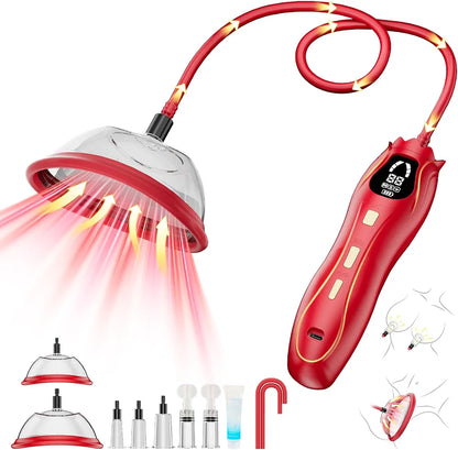 Electric Rose Clitoral and Nipple Suction Pump Kit - 3 Modes, 3 Levels, 7 Attachments