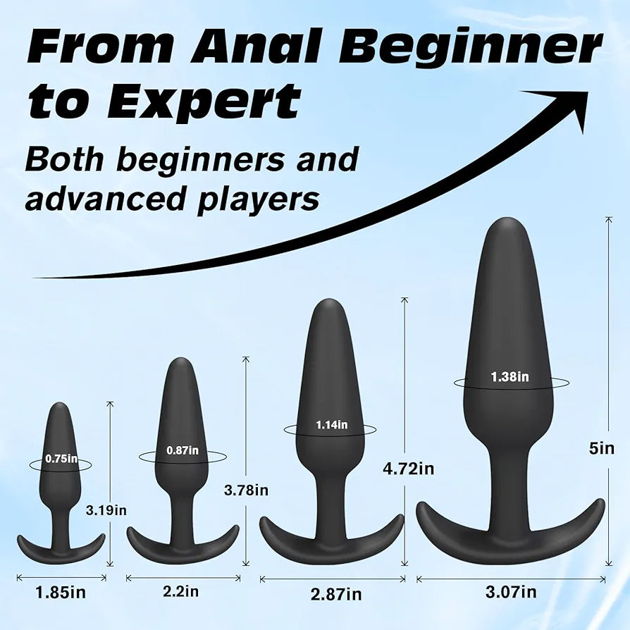4-Piece Silicone Anal Training Plug Set: Progressive Beginner to Advanced Kit with Flared Base