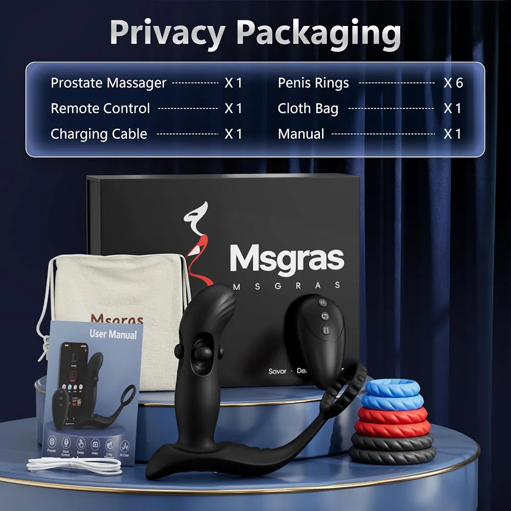 Advanced Remote-Controlled Prostate Massager with 10 Vibration Modes and 6 Silicone Cock Rings