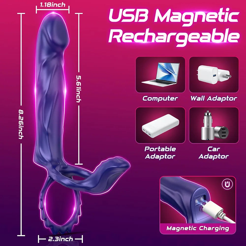 App-Controlled Vibrating Dual-Stimulation Couples Sex Toy with Cock Ring and Anal Plug