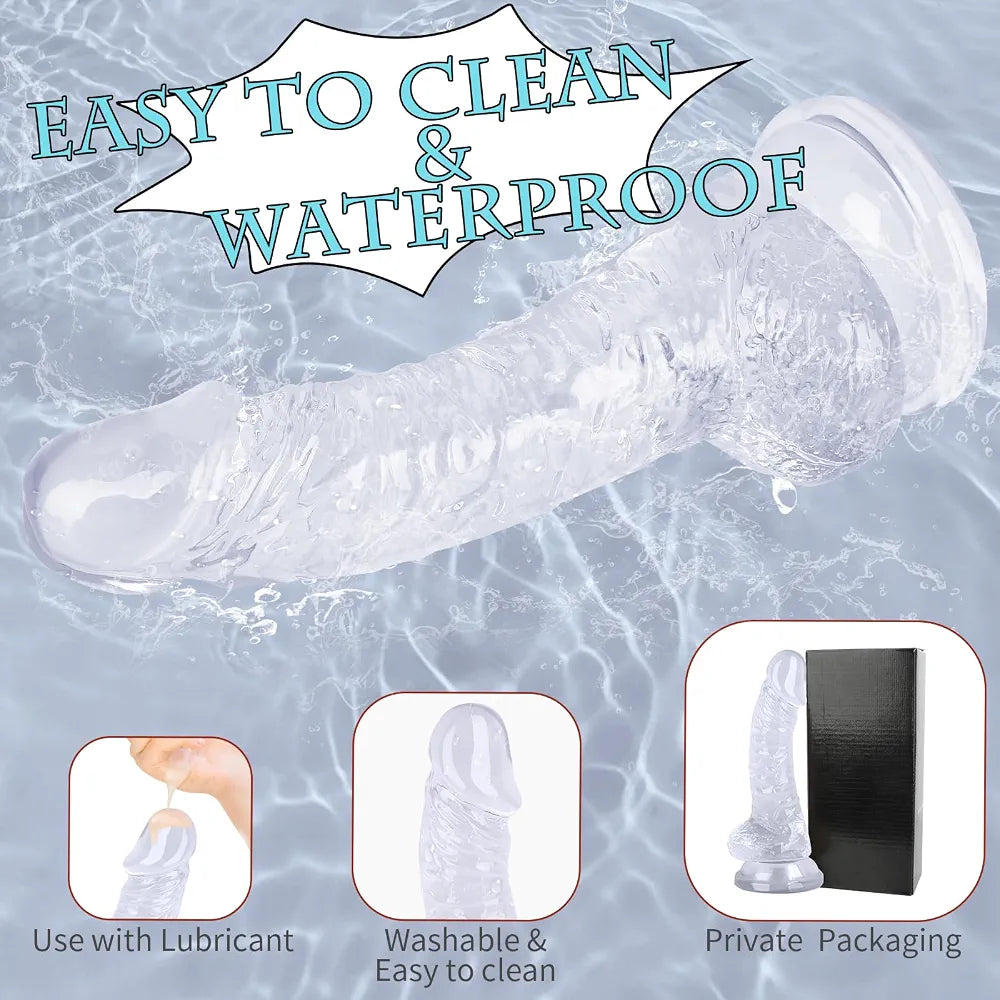 7-Inch Realistic Soft Silicone Dildo with Suction Cup, Beginner-Friendly Anal and G-Spot Stimulator