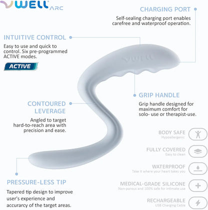 IntiMD VWELL Arc Ergonomic Rechargeable Silicone Vibrating Wand for Therapeutic and Personal Use
