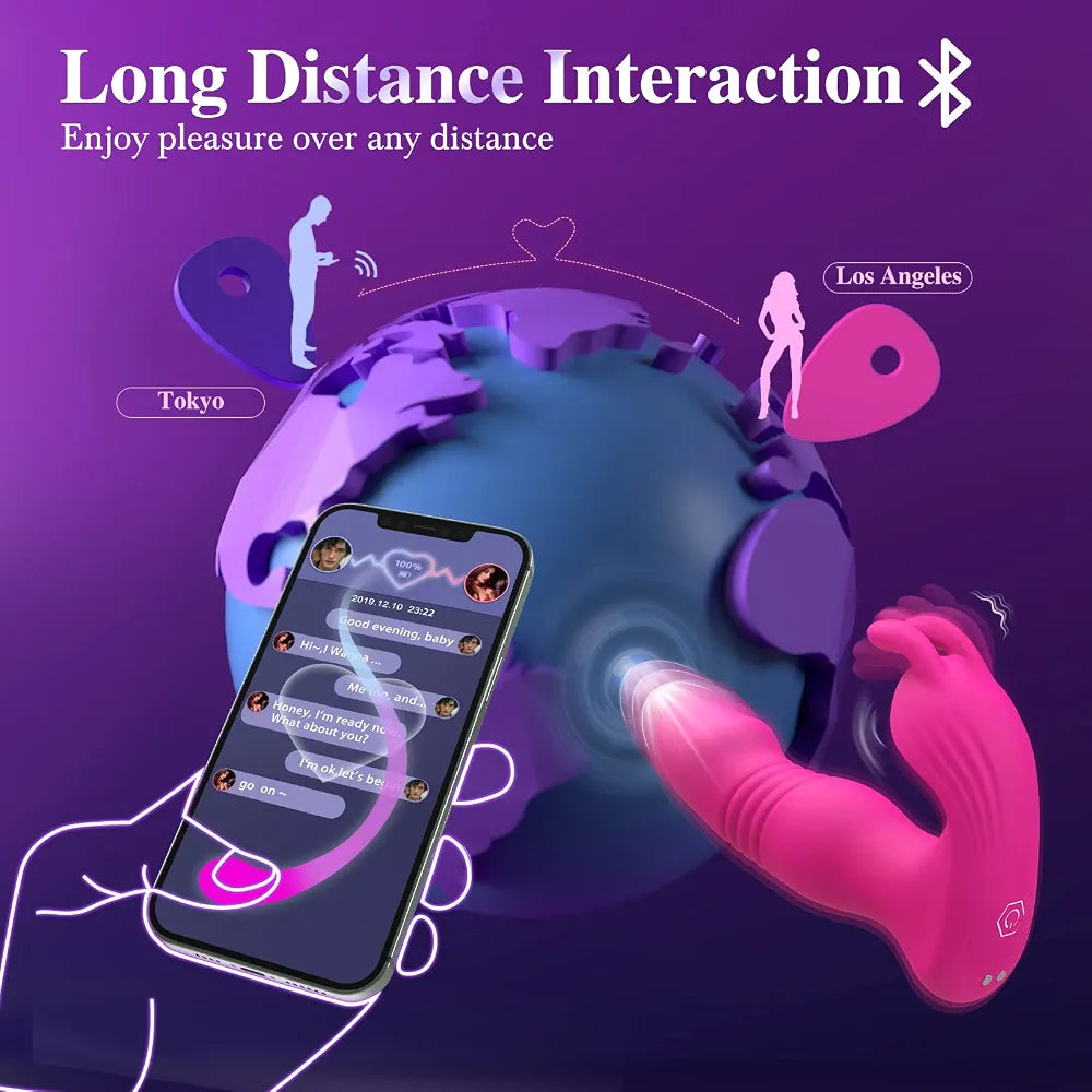App-Controlled Wearable Bunny Vibrator with Dual Thrusting Dildo Functions