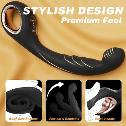 Ergonomic Prostate Massager with 9 Vibration Modes and Ring Handle