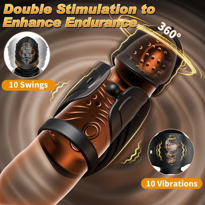 Advanced App-Controlled Male Masturbator with 10 Vibration Modes and 360° Swing Glans Training