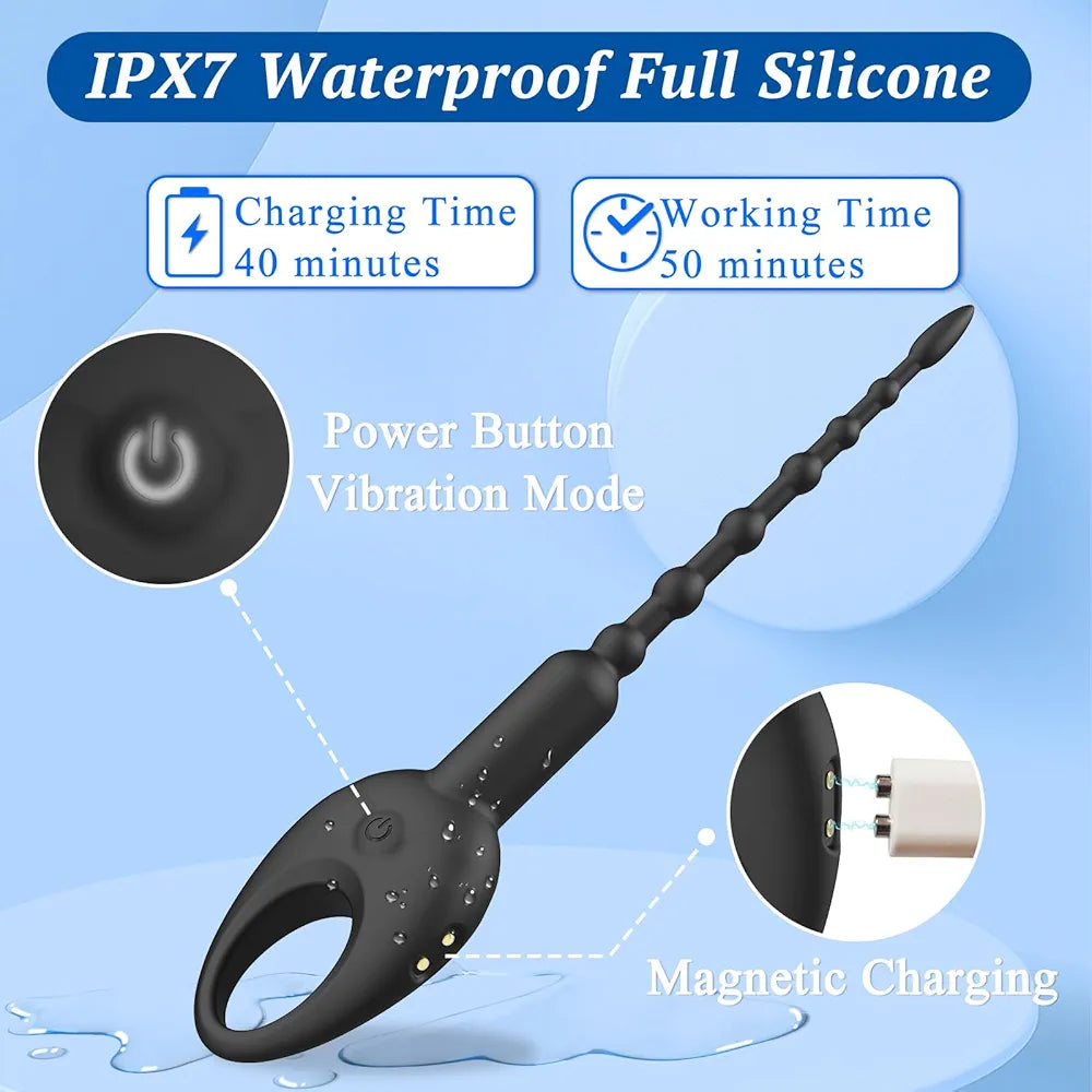 10-Mode Silicone Urethral Vibrating Plug and Sounding Rod for Men
