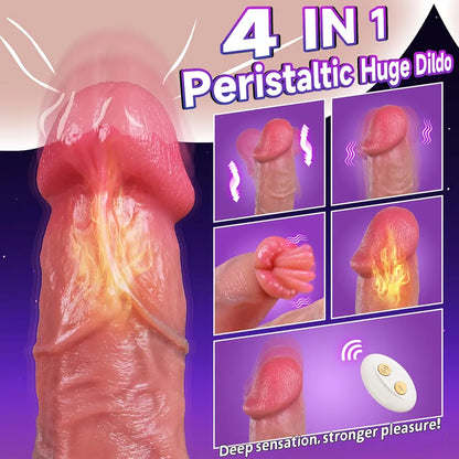 Lifelike Heated Curved Thrusting & Licking Vibrating Dildo with Suction Cup for G-Spot and Anal Stimulation