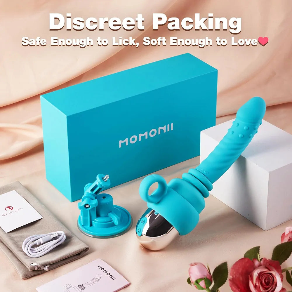 MOMONII 10.83" App-Controlled Heated Thrusting & Vibrating Dildo Machine with Suction Cup
