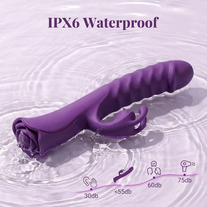 Premium App-Controlled Rabbit Vibrator with 9 Thrust & Vibration Modes, Silicone G-Spot & Clitoral Stimulator with Rose Base