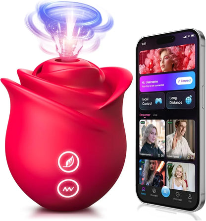Rose-Shaped App-Controlled Clitoral Suction Vibrator with 10 Stimulation Modes