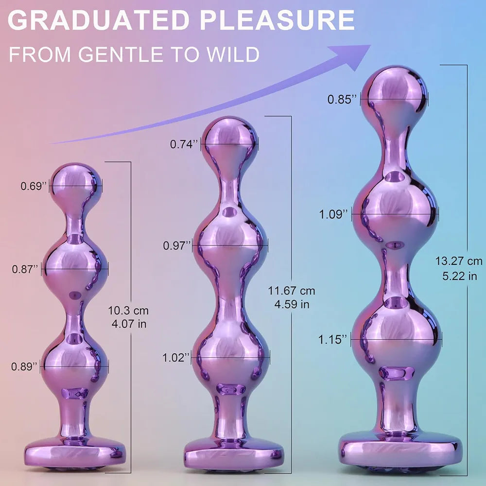 Premium 3-Piece Heart-Base Metal Anal Bead Set for Beginners