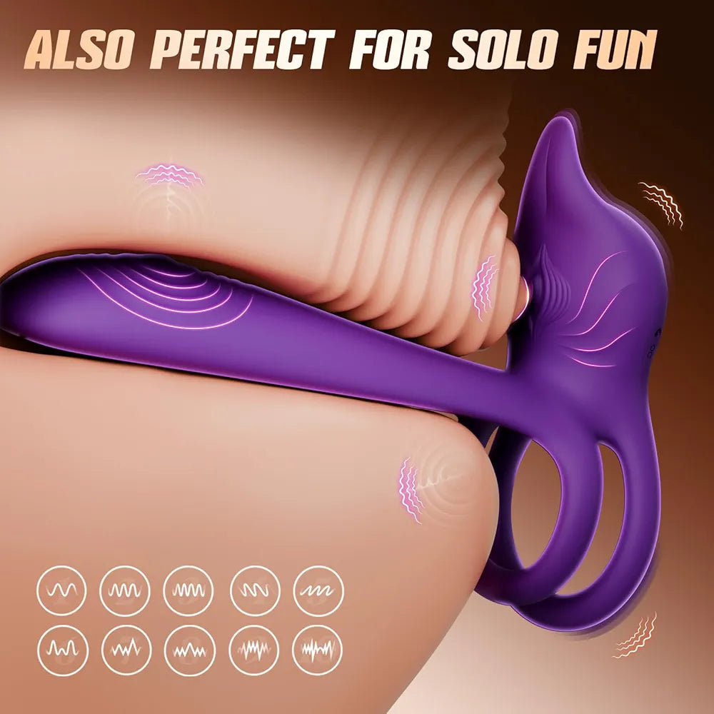 MOOLIGIRL Dual Penis Ring Vibrator with Fox Clitoral Stimulator and G-Spot Massager