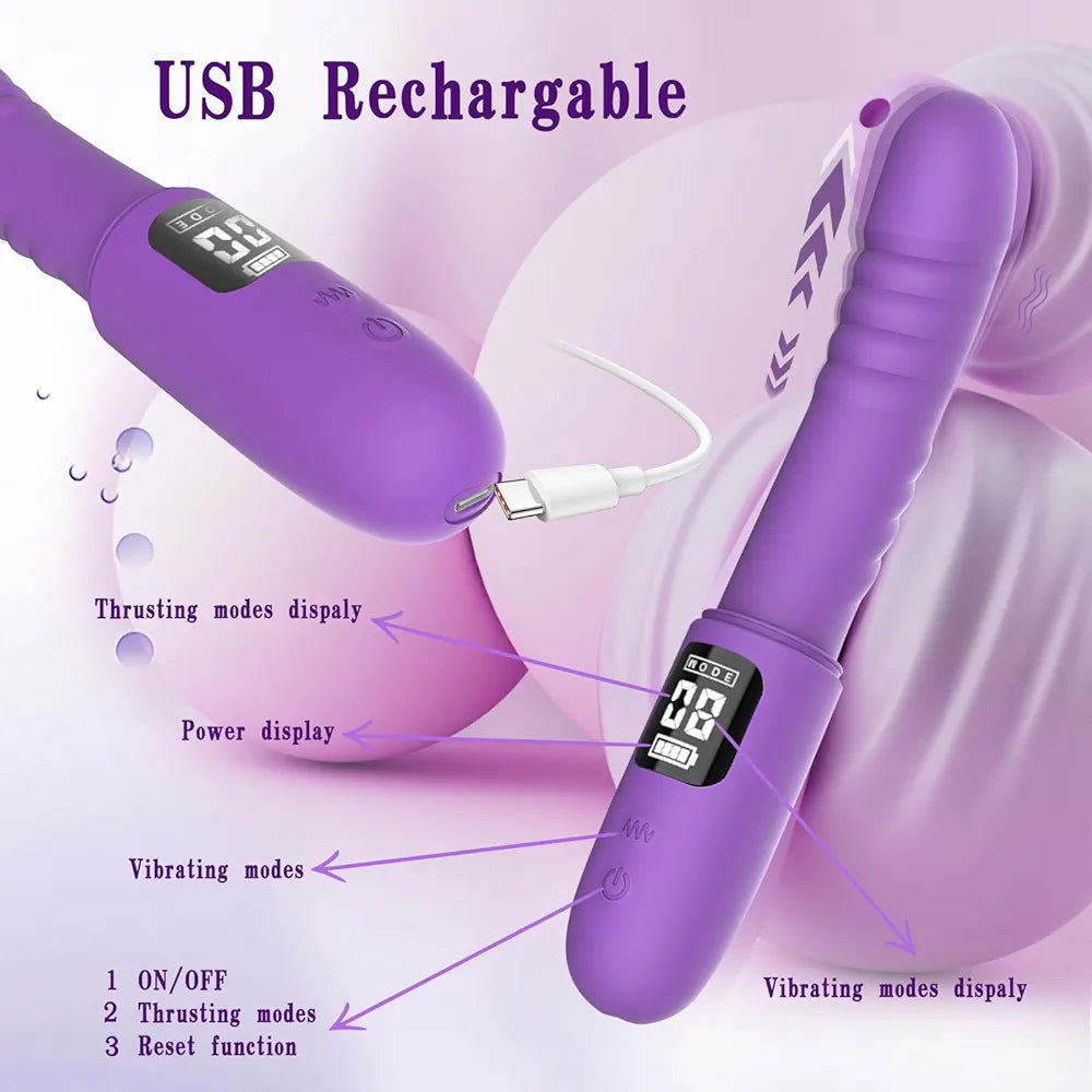 Realistic 3-Speed Thrusting & 9-Mode Vibrating G-Spot Stimulator with LED Display