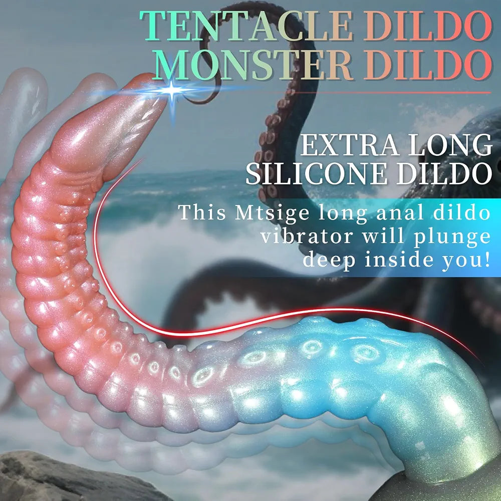 12.2" Fantasy Monster Tentacle Dildo with 10-Speed Remote Control Vibration, Waterproof Silicone Anal and G-Spot Massager for Couples