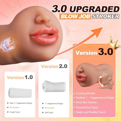 Realistic Deep Throat Oral Sex Simulator with Vibrating Tongue and Teeth for Men