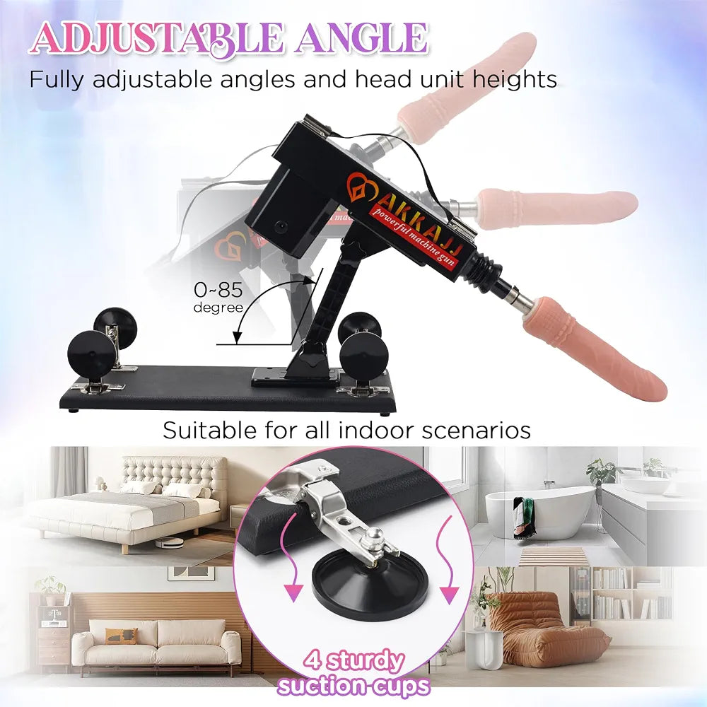 AKKAJJ Automatic Thrusting Sex Machine with Heated Dildo and Masturbation Cup - Black