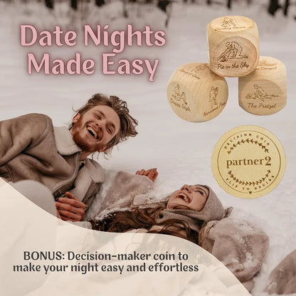 Romantic Date Night Dice Game for Couples: 6 Position Dice, Decision Coin, and Board Set