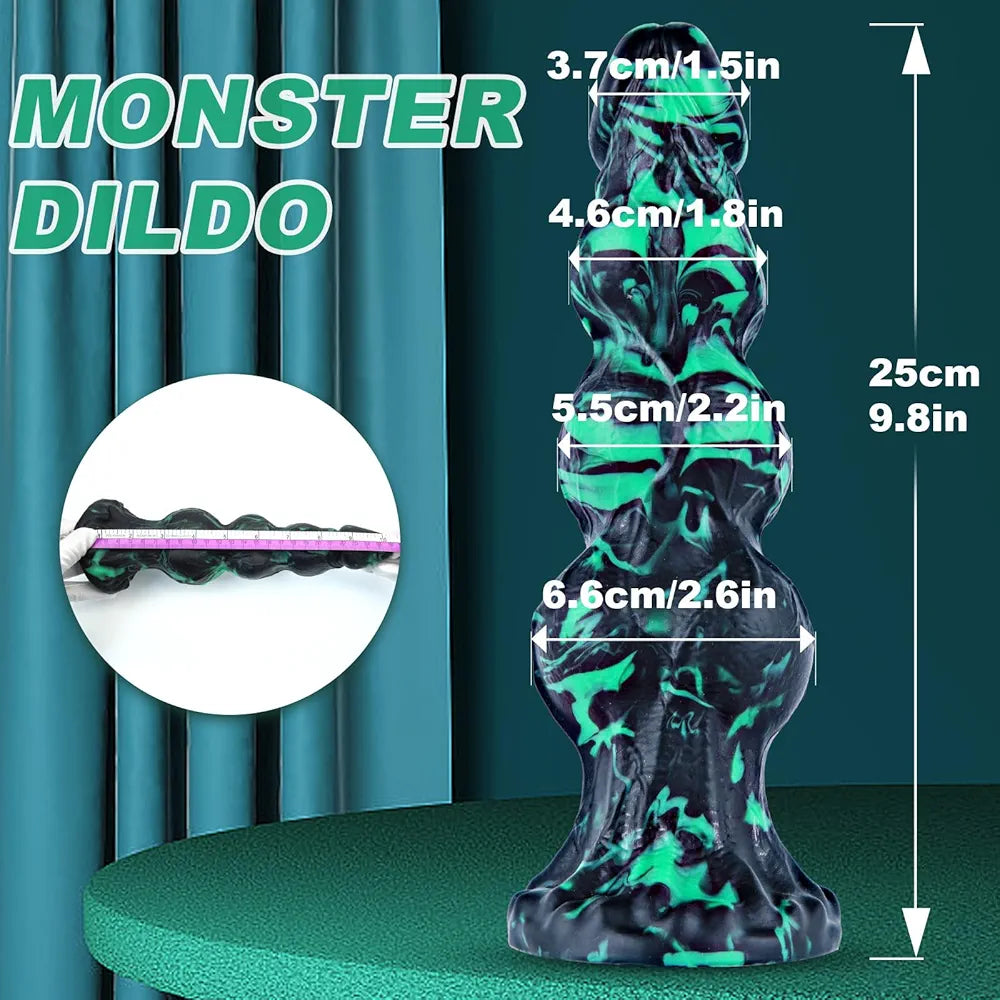 10-Inch Realistic Silicone Fantasy Dragon Dildo with Suction Cup and Triple Knots