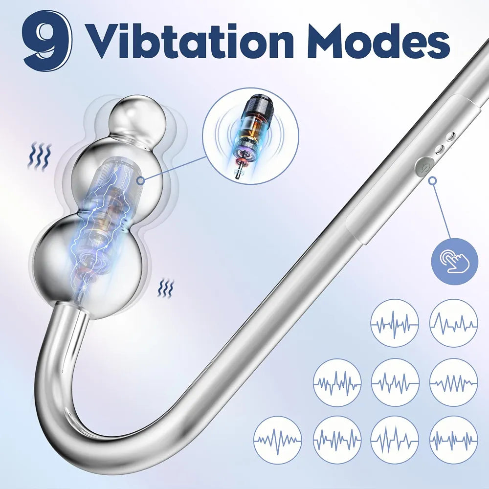 9-Mode Vibrating Anal Hook Plug with BDSM Restraint Chain and Collar