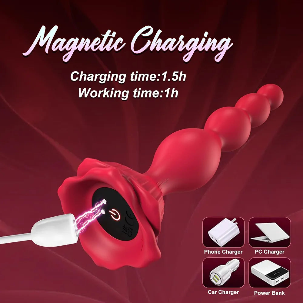 Premium 7.8-Inch Liquid Silicone Vibrating Anal Bead Stimulator
