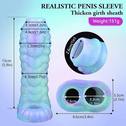 Luminous Silicone Dragon Penis Sleeve and Girth Extender with Cock Ring