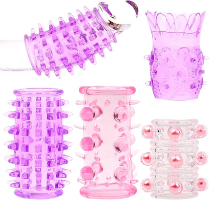Set of 4 Reusable Silicone Penis Sleeves and Cock Extenders - Assorted Colors