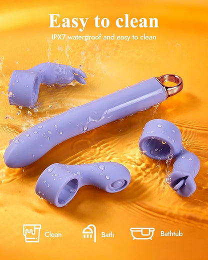 Rabbit G-Spot Dildo Vibrator with 10 Vibration, 3 Licking, and 3 Tapping Modes for Clitoral and Nipple Stimulation