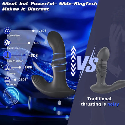 App-Controlled Beaded Prostate Massager and Vibrating Anal Plug with Thrusting Ring