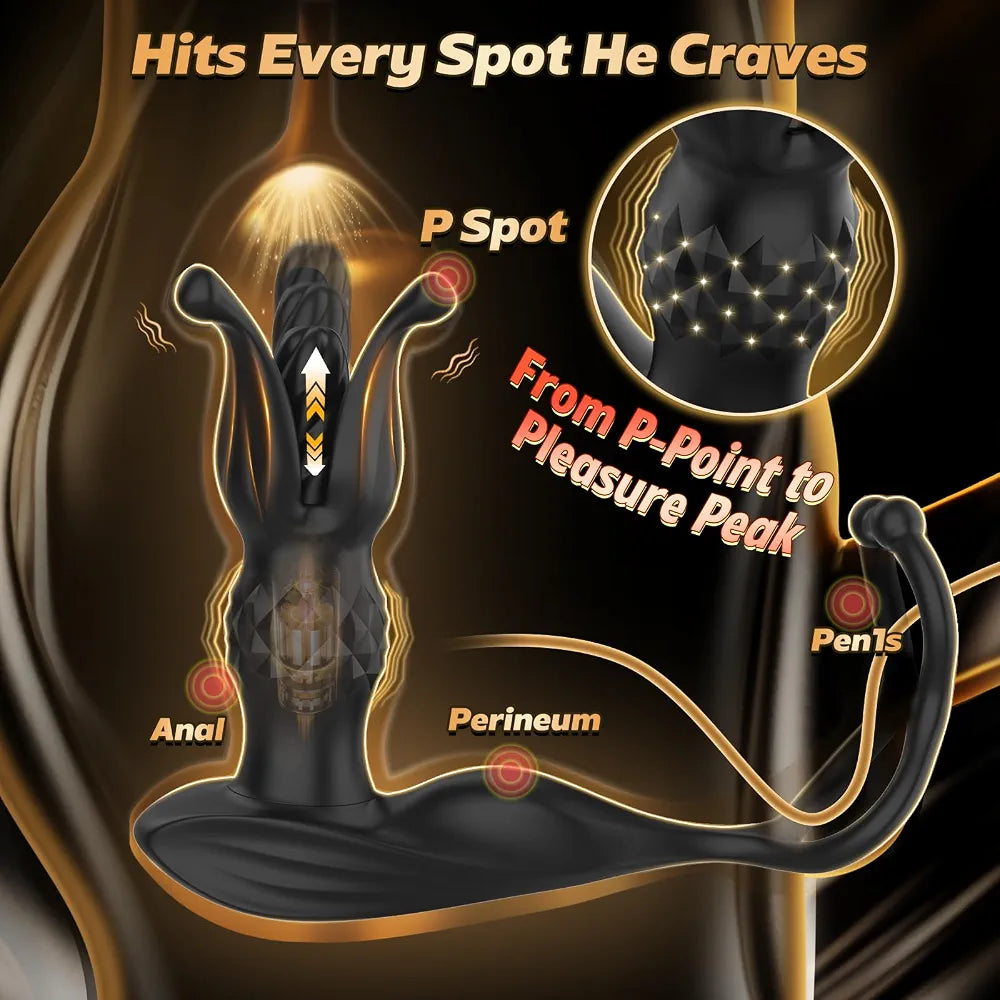 Advanced Dual-Action Prostate Massager and Anal Vibrator with Thrusting Core and 9 Stretching Modes