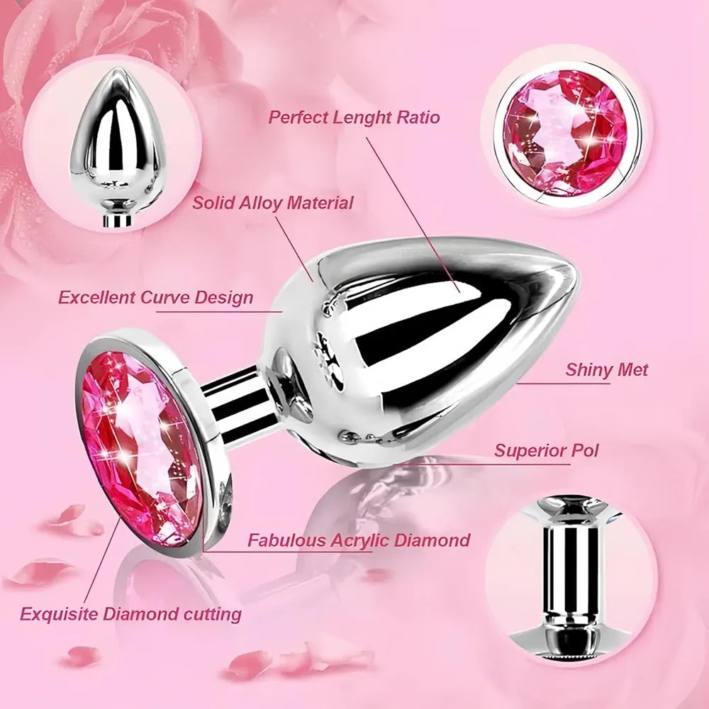 3-Piece Stainless Steel Anal Training Plug Set with Decorative Crystal Accents