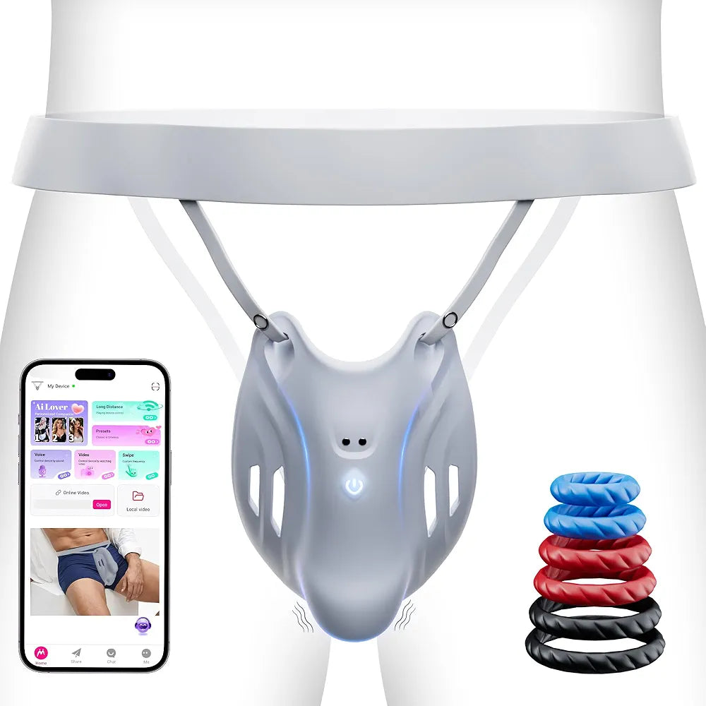 AI-Powered Wearable Penis Training Vibrator with 9 Speeds and App Control - Hands-Free Male Masturbator