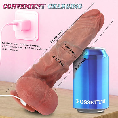 11-Inch Realistic Thrusting Dildo Vibrator with Heating, 3 Thrusting & 10 Vibration Modes, Suction Cup Base for G-Spot and Anal Stimulation