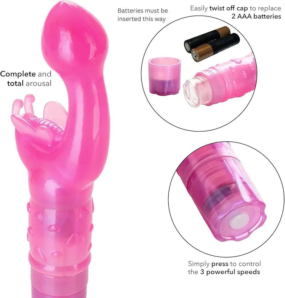 CalExotics Original Butterfly Kiss Multi-Speed Waterproof Clitoral and G-Spot Vibrator for Couples - Pink
