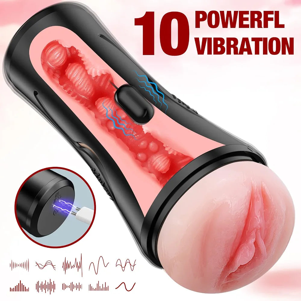 Lifelike 7.5" Textured Vibrating Male Masturbator - Squeezable Pocket Stroker for Men