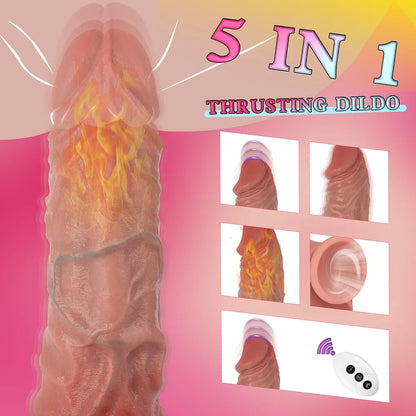 11-Inch Realistic Thrusting Dildo Vibrator with Heating, 3 Thrusting & 10 Vibration Modes, Suction Cup Base for G-Spot and Anal Stimulation