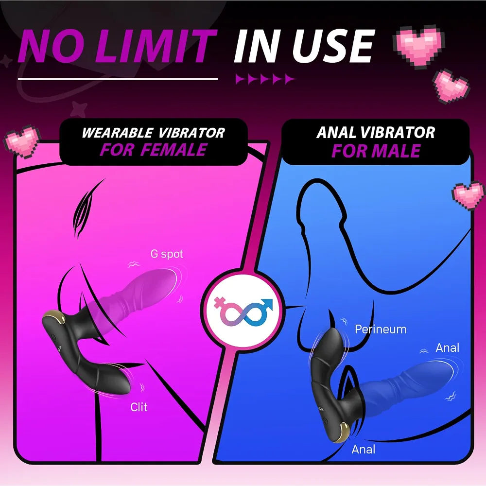 BEISAR 3-in-1 Thrusting Prostate Massager and Anal Vibrator with 9 Thrusting and 9 Vibration Modes