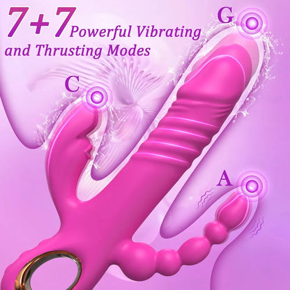 Premium Silicone Rabbit G-Spot Vibrator with 7 Speeds and 7 Vibration Modes - Waterproof and Rechargeable (Rose)
