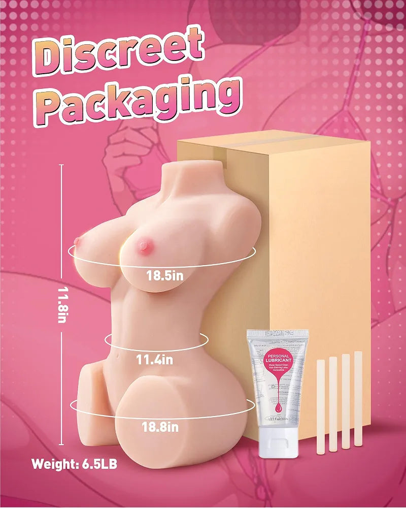 Premium 6.5lb Realistic Silicone Male Masturbator Torso with Dual-Entry Vagina and Anal Channels
