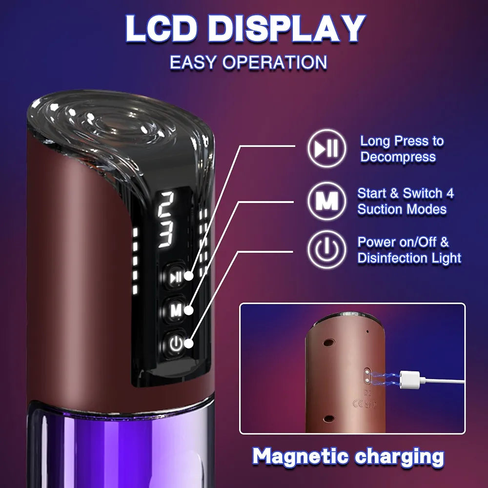 Automatic Electric Penis Vacuum Pump with 4 Suction Intensities and 6 Silicone Rings for Men