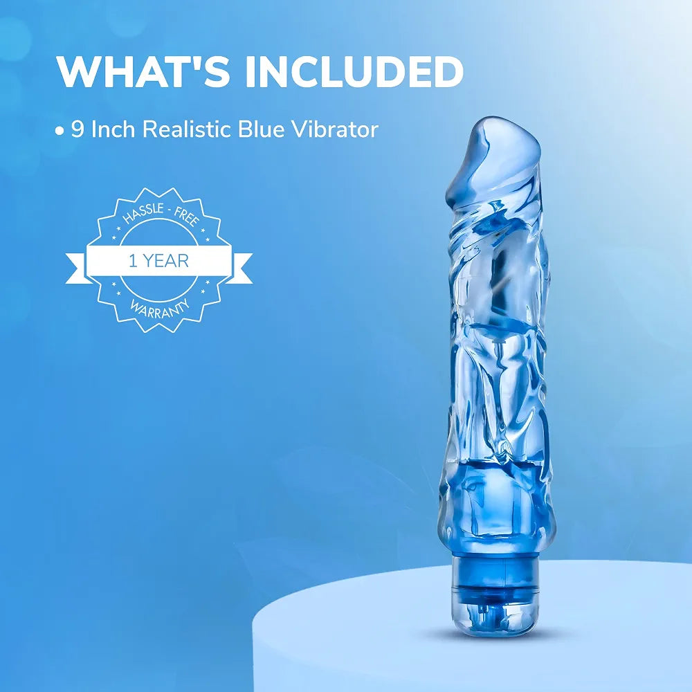 Eden 9-Inch Realistic Vibrating Dildo with Multi-Speed Stimulation and Waterproof Design - Blue