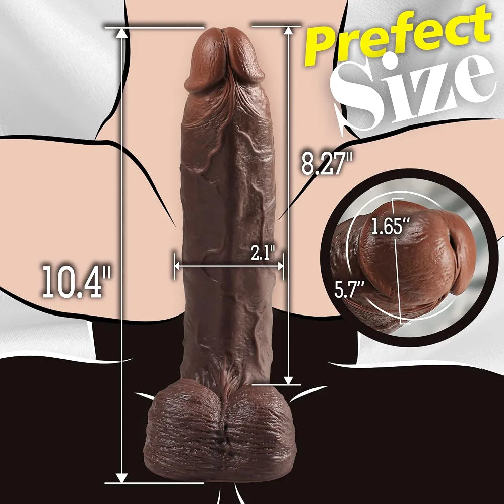 10-Inch Realistic Curved Black Dildo with Suction Cup - Dual-Density Silicone for G-Spot and Anal Stimulation