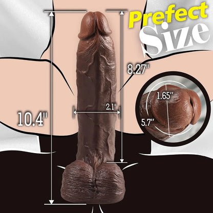 10-Inch Realistic Curved Black Dildo with Suction Cup - Dual-Density Silicone for G-Spot and Anal Stimulation