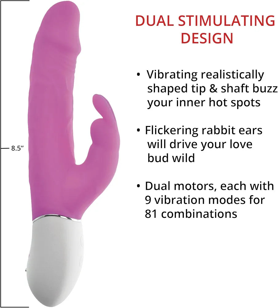 Premium Dual-Action Rechargeable Rabbit Vibrator with Thrusting Dildo and G-Spot Stimulation - 8.5 Inch Pink