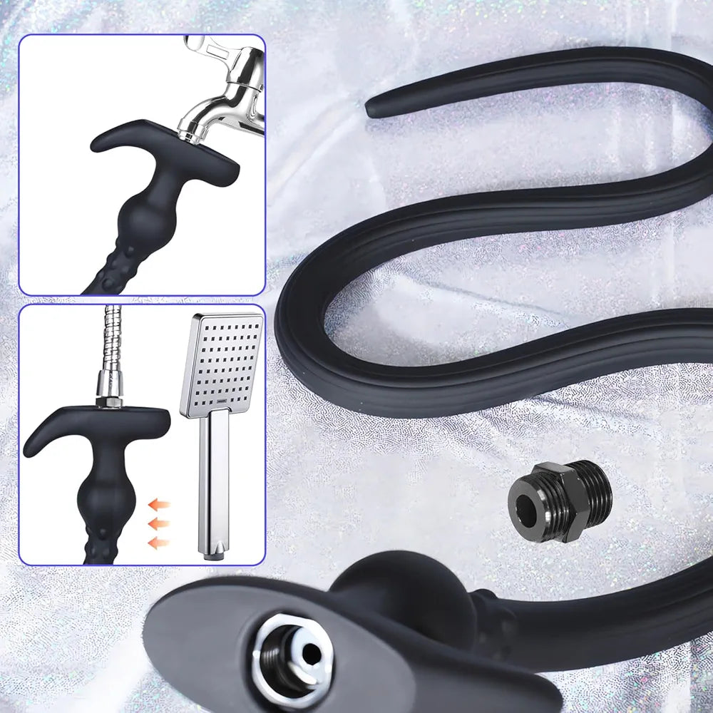 Realistic Flexible Silicone Anal Plug and Enema Douche Kit for Prostate and G-Spot Stimulation