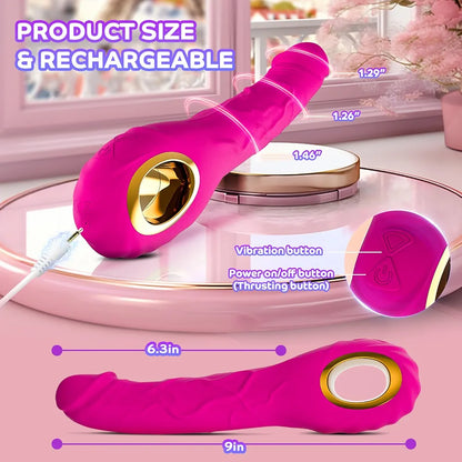 Pramtme 9-Inch Realistic Thrusting Dildo with 10 Vibration and Thrusting Modes
