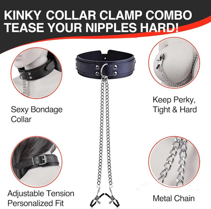Adjustable Metal Nipple Clamps and Collar Set with Bell for Couples