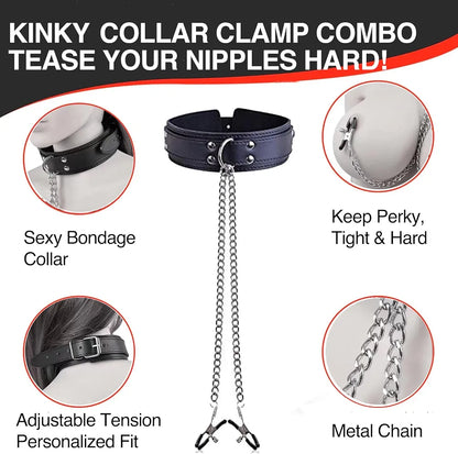 Adjustable Metal Nipple Clamps and Collar Set with Decorative Bells for Sensual Play
