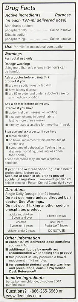 Fleet Saline Laxative Enema for Adults, 4.5oz Bottles - Case of 48