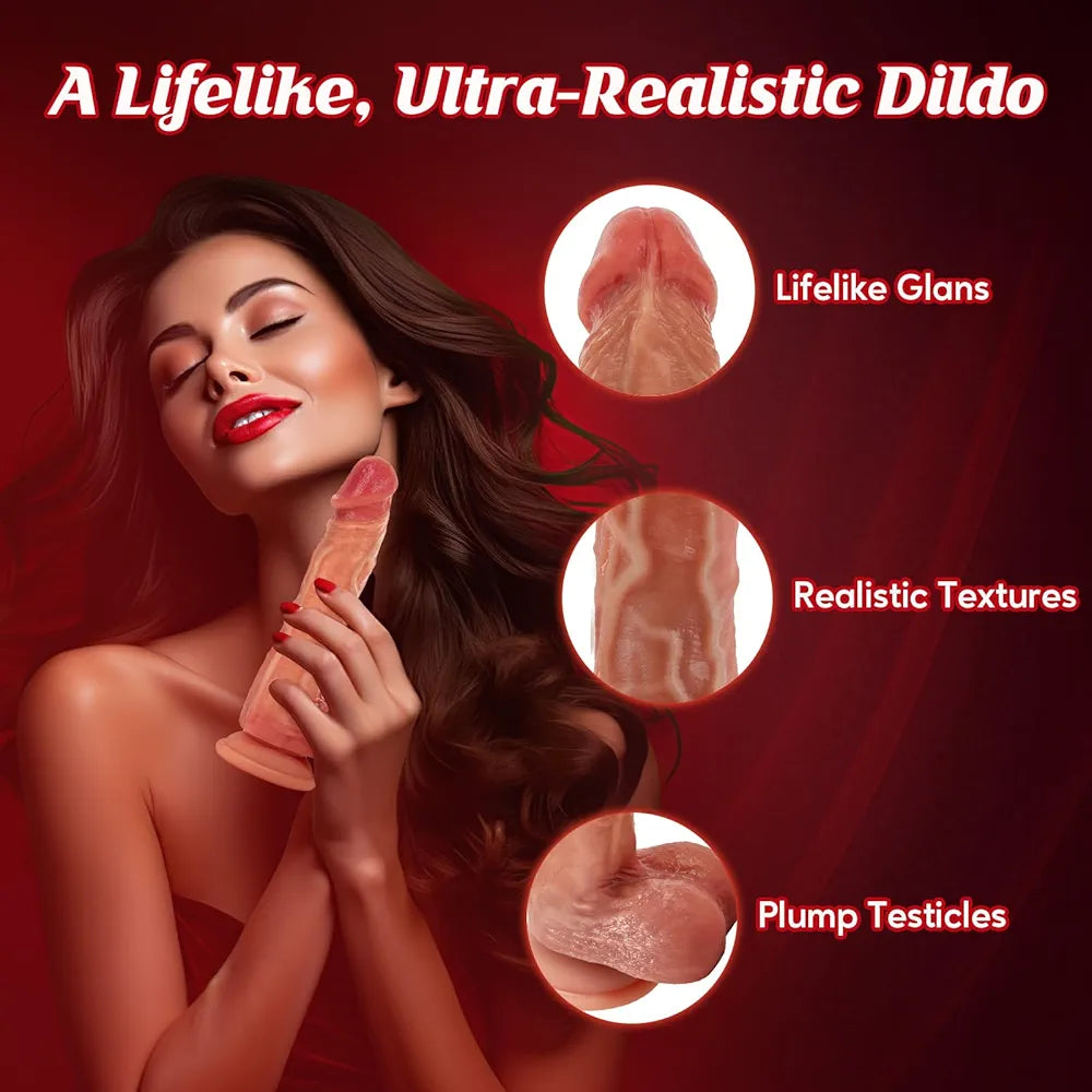 LUKIKI 8.5-Inch Realistic Silicone Thrusting Vibrator with Suction Base